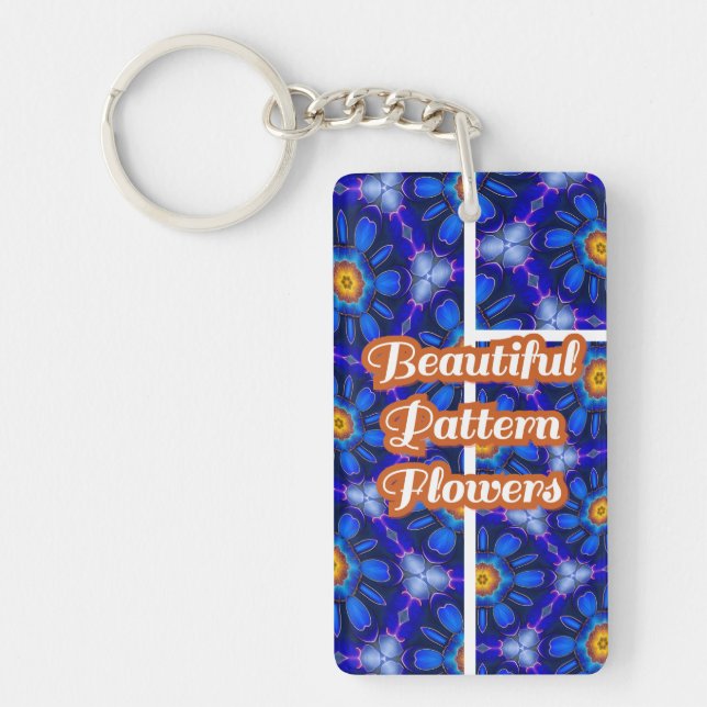 Abstract Blue Flowers Pattern Key Ring (Front)