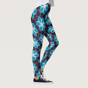 Abstract Blue Flowers Pattern Leggings