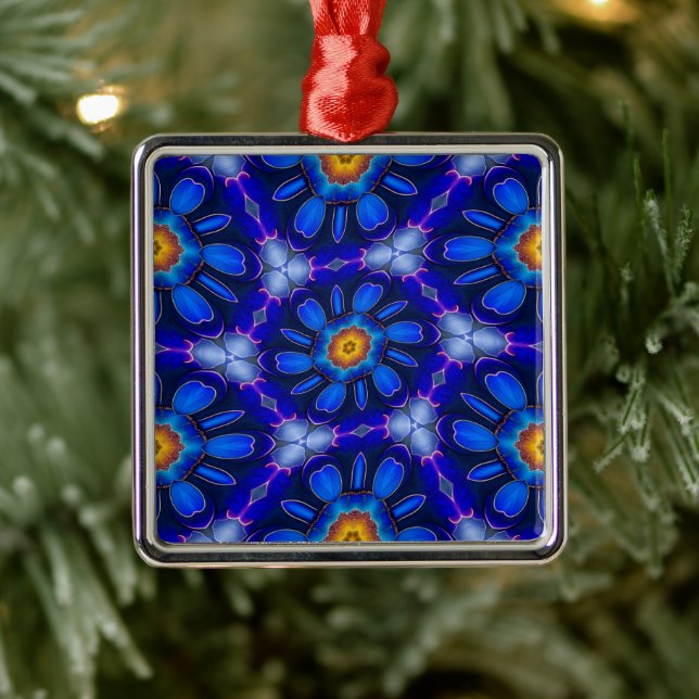 Abstract Blue Flowers Pattern Metal Tree Decoration (Tree)