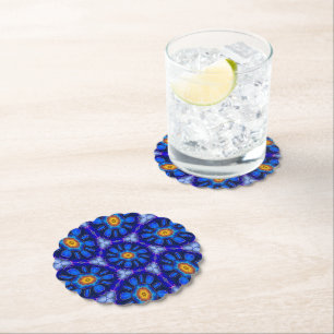 Abstract Blue Flowers Pattern Paper Coaster