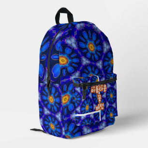 Abstract Blue Flowers Pattern Printed Backpack