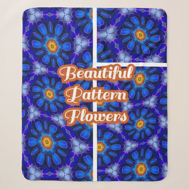 Abstract Blue Flowers Pattern Sherpa Blanket (Front)