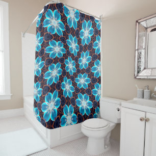 Abstract Blue Flowers Pattern Shower Curtain
