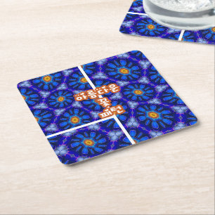 Abstract Blue Flowers Pattern Square Paper Coaster