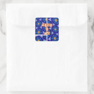 Abstract Blue Flowers Pattern Square Sticker