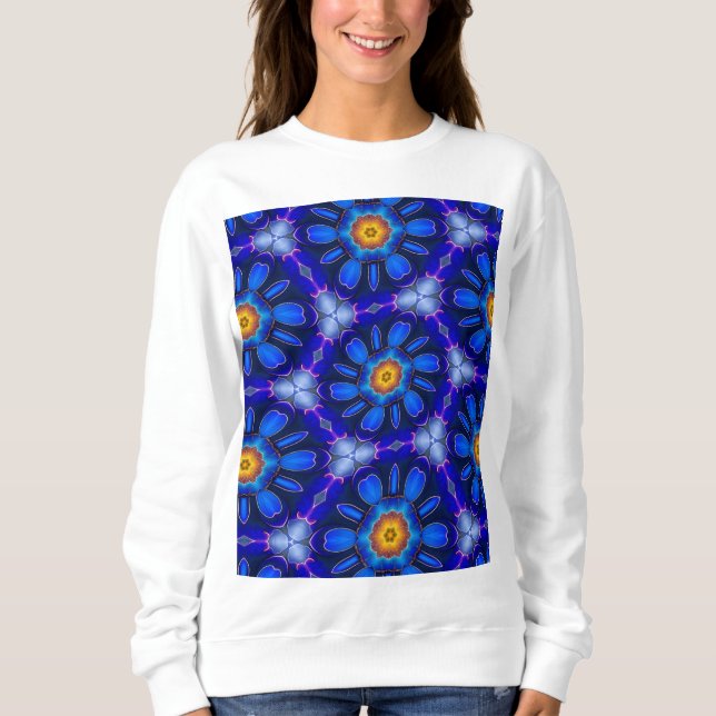 Abstract Blue Flowers Pattern Sweatshirt (Front)