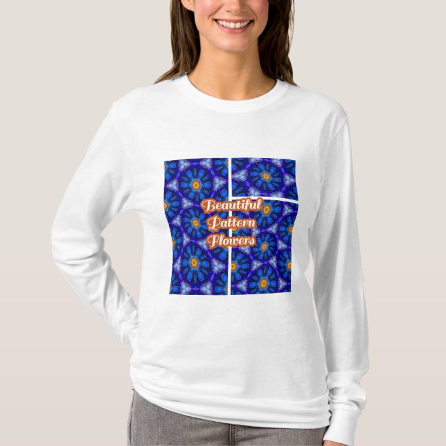 Abstract Blue Flowers Pattern T-Shirt (Front)