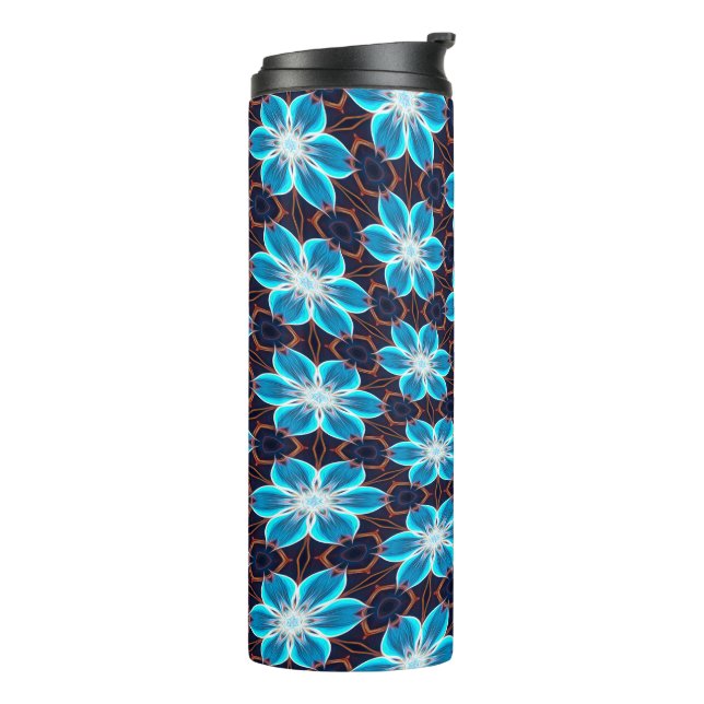 Abstract Blue Flowers Pattern Thermal Tumbler (Rotated Left)