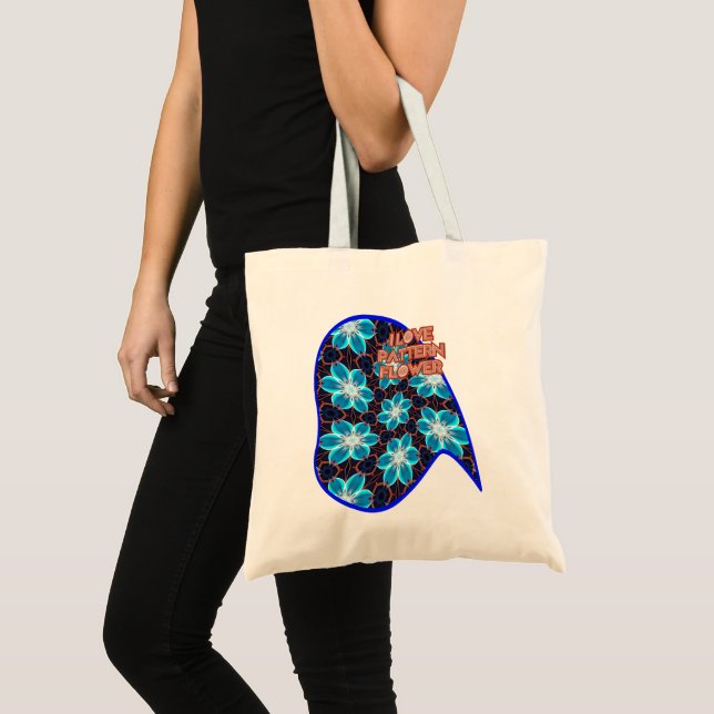 Abstract Blue Flowers Pattern Tote Bag (Front (Product))