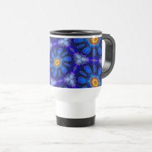 Abstract Blue Flowers Pattern Travel Mug