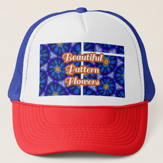 Abstract Blue Flowers Pattern Trucker Hat (Front)