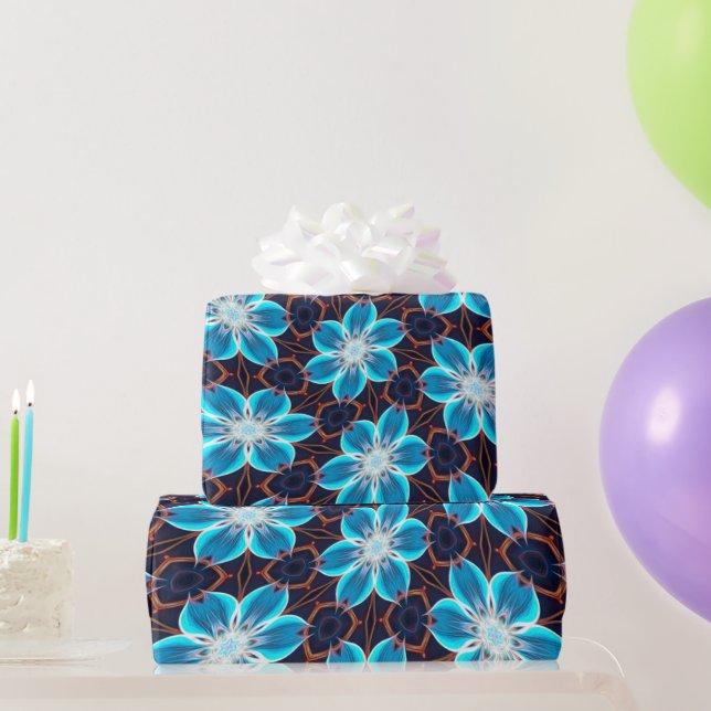 Abstract Blue Flowers Pattern Wrapping Paper (Party Gifts)