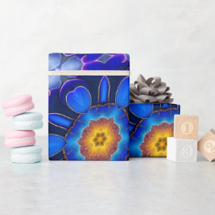 Abstract Blue Flowers Pattern Wrapping Paper