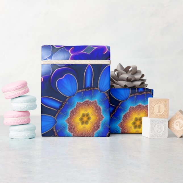 Abstract Blue Flowers Pattern Wrapping Paper (Baby Shower)