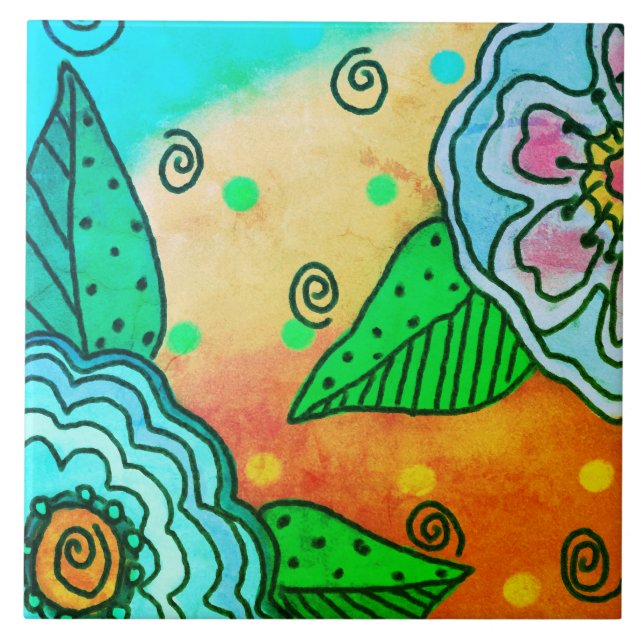 Abstract Blue Flowers Tile (Front)