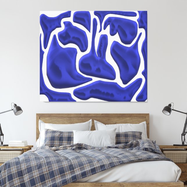 Abstract Blue Fluid Shapes – 3D Modern Art Canvas Print (Insitu(Bedroom))