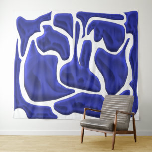 Abstract Blue Fluid Shapes – 3D Modern Art Tapestry