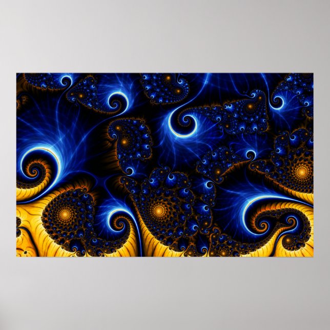 Abstract Blue Fractal Sky Poster (Front)