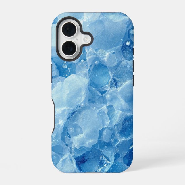 Abstract Blue Frozen Ice Crystal Texture Pattern iPhone 16 Case (Back)