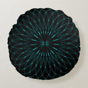 Abstract Blue Geometric Graphic Black Round Cushion
