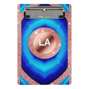 Abstract Blue Geometric Pattern with Rose Gold Mini Clipboard