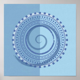 Abstract Blue Geometric Spiral Circle Design Print