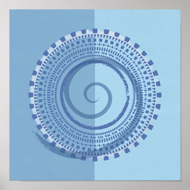 Abstract Blue Geometric Spiral Circle Design Print (Front)