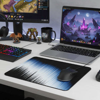 Abstract Blue Glitch Art Crescent Moon Night Sky Mouse Mat