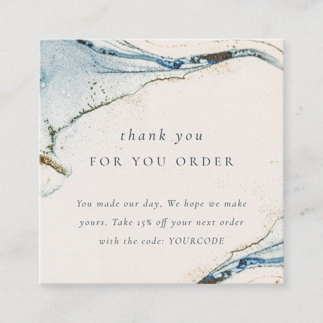Abstract Blue Gold Beachy Thank You For Your Order Square Business Card (Front)