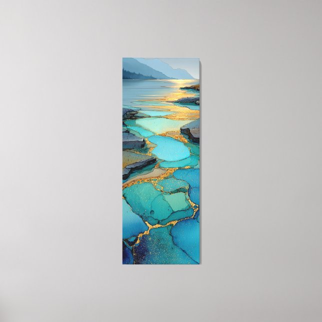 Abstract Blue & Gold | Fluid Coastal Landscape Canvas Print (Front)