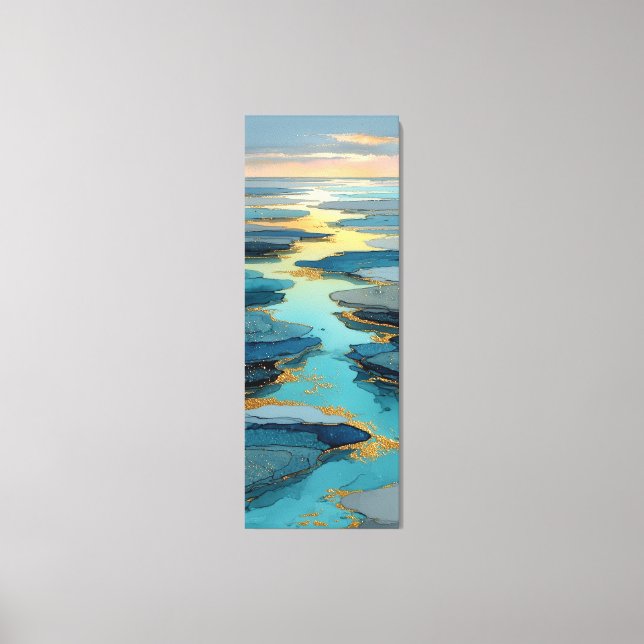 Abstract Blue & Gold | Fluid Coastal Landscape Canvas Print (Front)