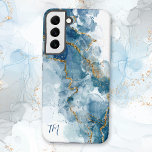 Abstract Blue/Gold Glitter Alcohol Ink Monogram Samsung Galaxy Case<br><div class="desc">Customise this unique and elegant design featuring shades of light and dark alcohol ink splatters with gold faux glitter veins. Includes two-initial monogram text fields.</div>