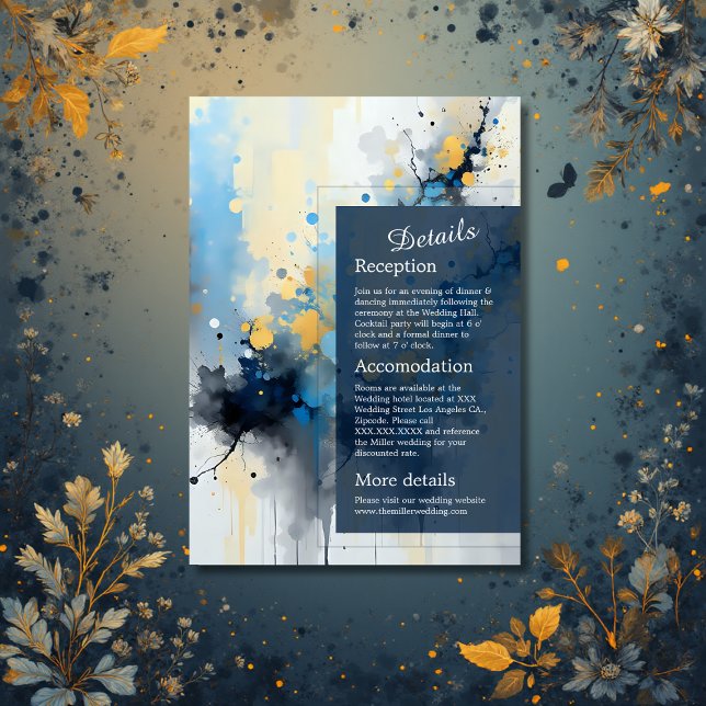 Abstract Blue & Gold Ink Splatter Artwork wedding Enclosure Card (Creator Uploaded)