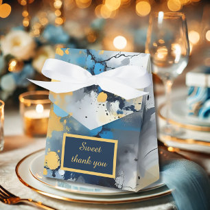 Abstract Blue & Gold Ink Splatter Artwork wedding Favour Box