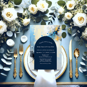 Abstract Blue & Gold Ink Splatter Artwork wedding Invitation