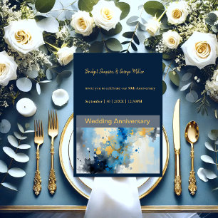 Abstract Blue & Gold Ink Splatter Artwork wedding Invitation