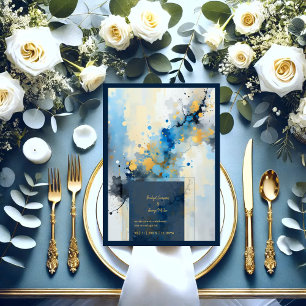 Abstract Blue & Gold Ink Splatter Artwork wedding Invitation
