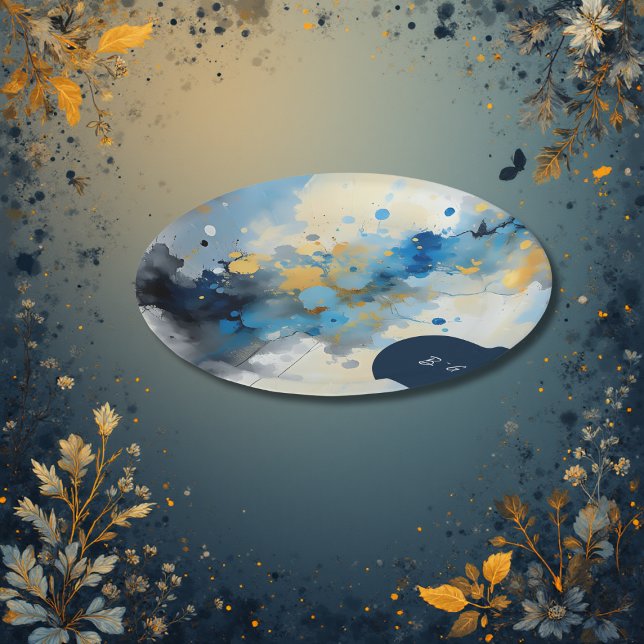 Abstract Blue & Gold Ink Splatter Artwork wedding Paper Plate (Creator Uploaded)