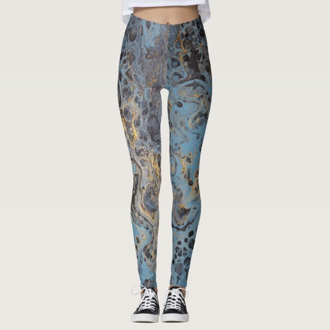 Abstract Blue & Gold Leggings (Front)