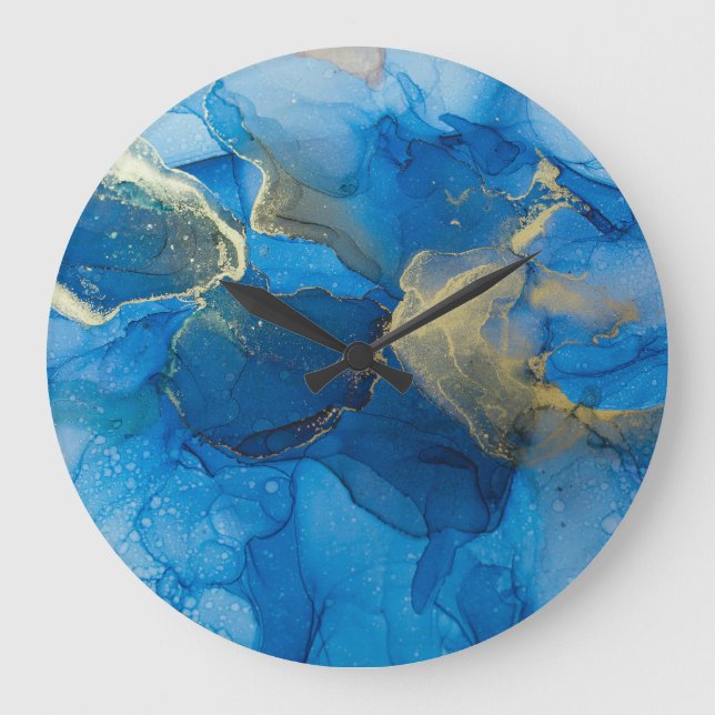 Abstract Blue Gold Marble Texture Large Clock (Front)