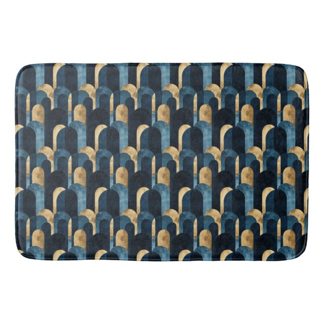 Abstract Blue Gold Navy Bath Mat (Front)