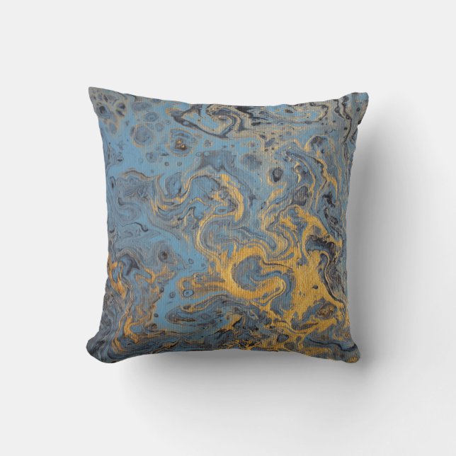 Abstract Blue & Gold Pillow (Front)