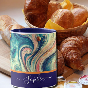 abstract blue&gold swirls - add name mug