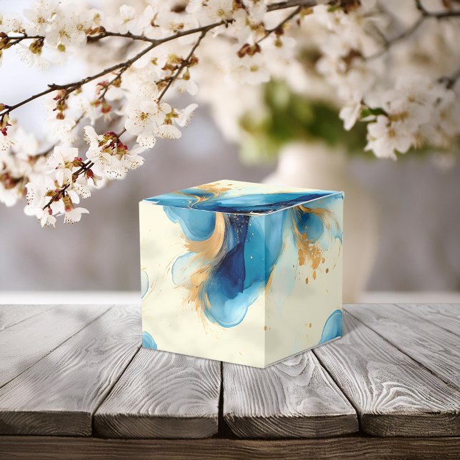 Abstract Blue & Gold Watercolor Wedding Favour Box (Creator Uploaded)
