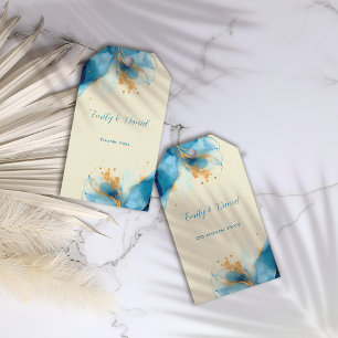 Abstract Blue & Gold Watercolor Wedding Gift Tags