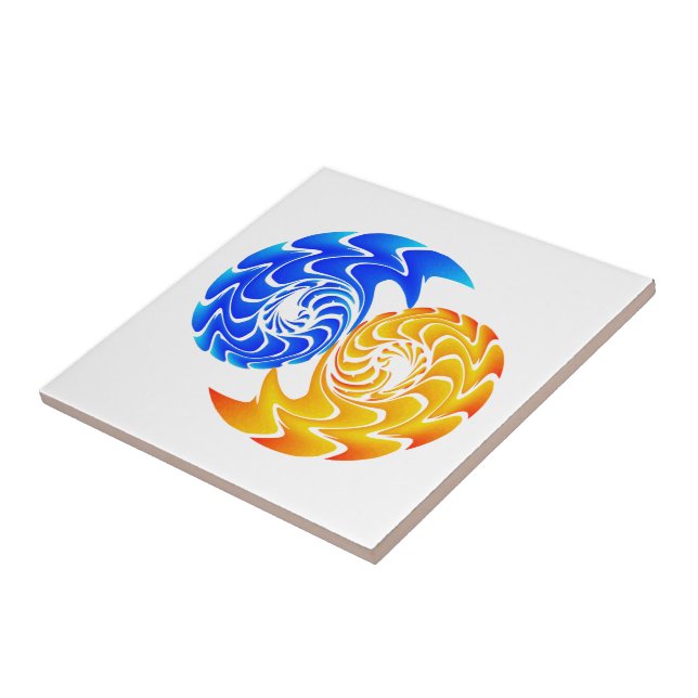 Abstract Blue Gold Yin Yang Fishes Balance Tile (Side)