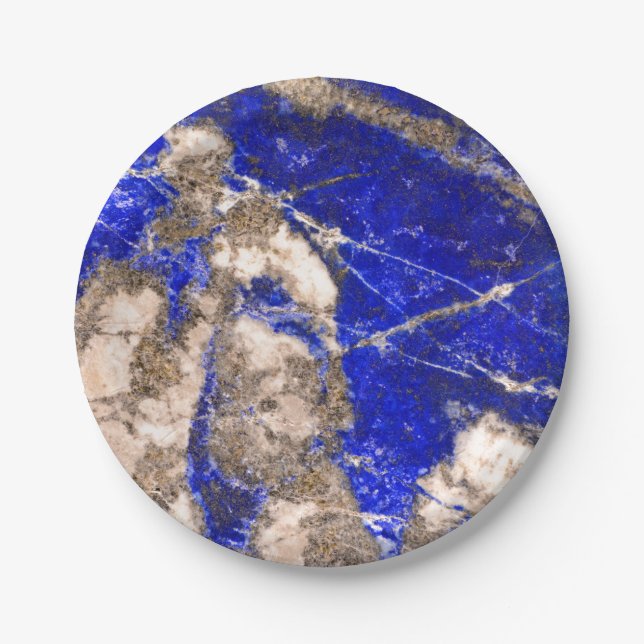 Abstract Blue Granite blue marble  blue stone Paper Plate (Front)