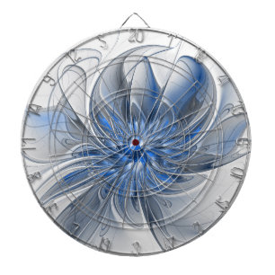 Abstract Blue Gray Watercolor Fractal Art Flower Dartboard