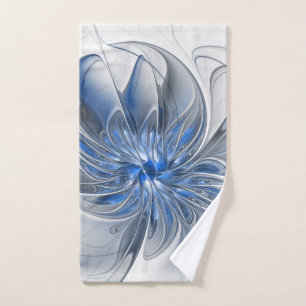 Abstract Blue Gray Watercolor Fractal Art Flower Hand Towel