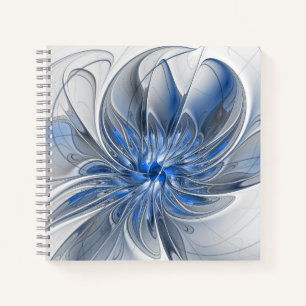 Abstract Blue Gray Watercolor Fractal Art Flower Notebook